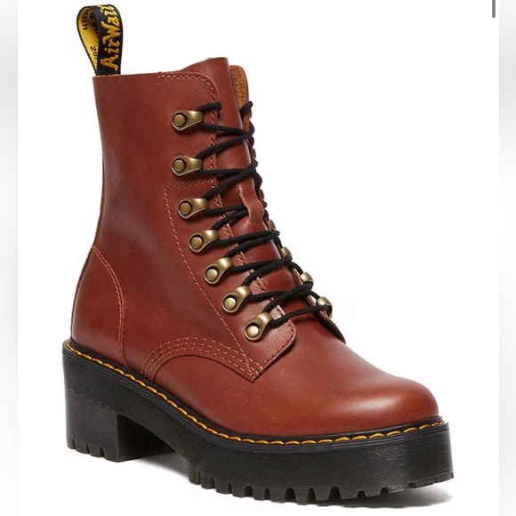 Dr. Martens Shoes - Dr. Martens Brown Leather Platform Boots